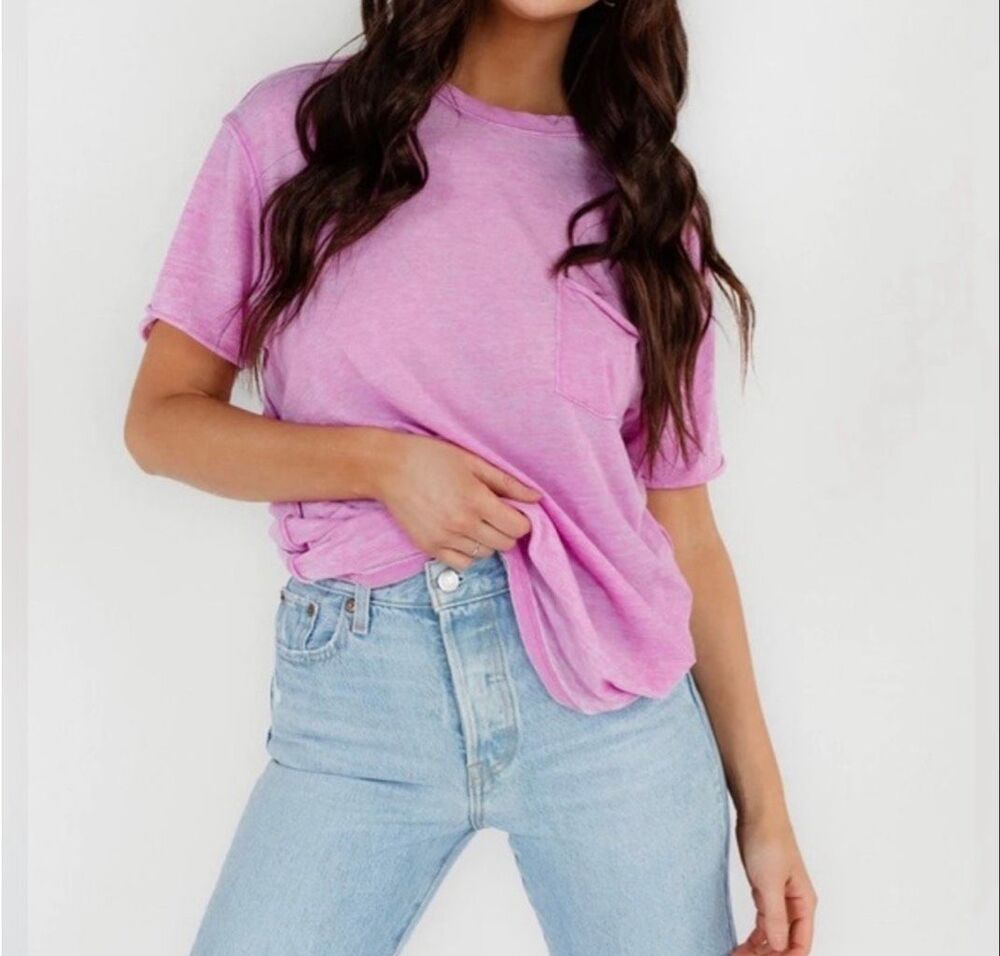 Free People X We The Free Vella Pocket Burnout Oversized Tee pink XS NWOT